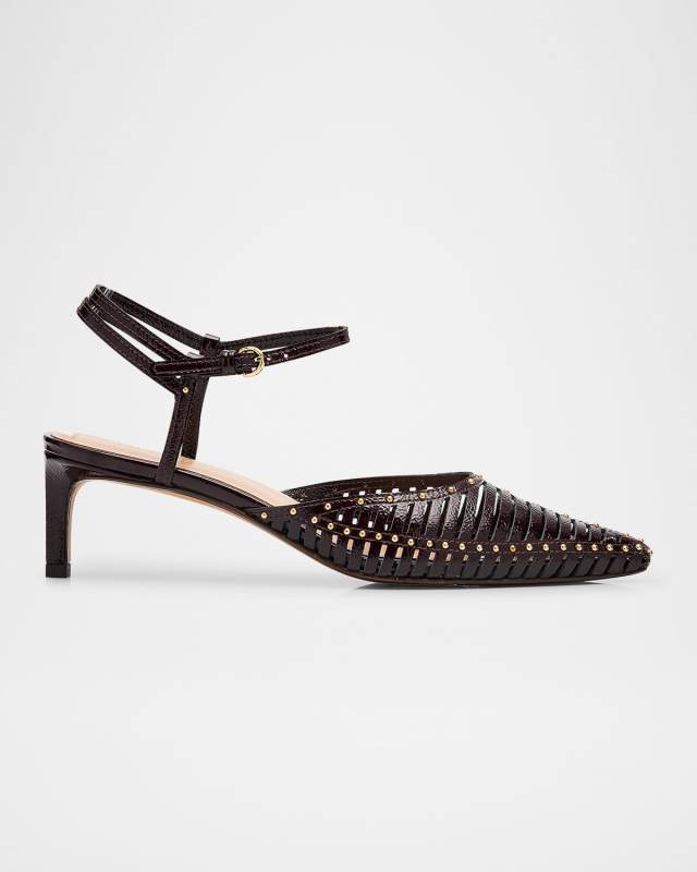 Francine Caged Leather Ankle-Strap Pumps
